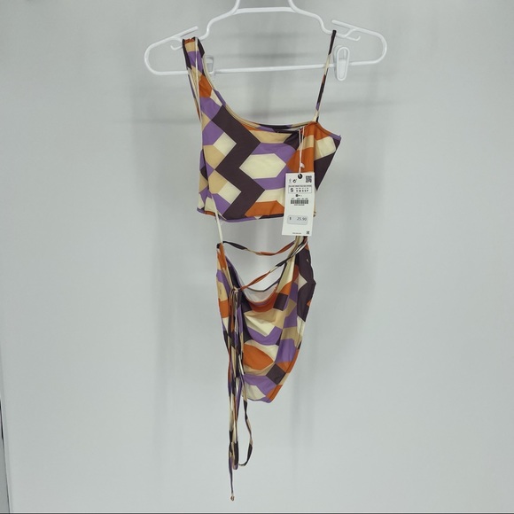 ZARA NWT MULTI COLOR GEOMETRIC PRINT BODYSUIT ORANGE PURPLE SMALL ONE PIECE - Picture 7 of 13